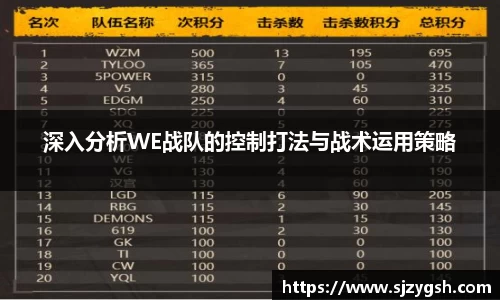 深入分析WE战队的控制打法与战术运用策略
